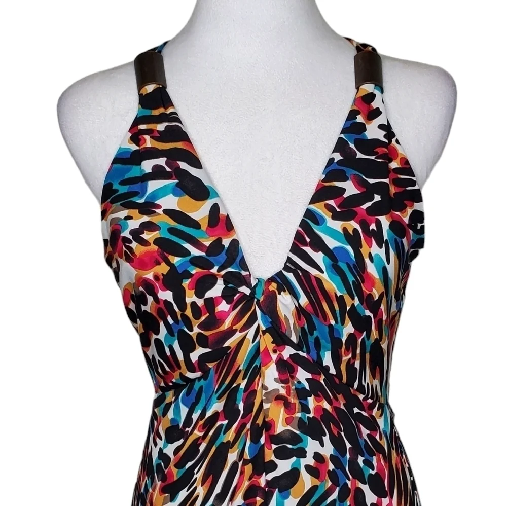 Kenneth Cole Multicolor Animal Print Fit and Flare Sleeveless Midi Dress Sz S - Picture 2 of 9